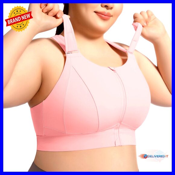 Adjustable Zip Front Sports Bra Plus Size High Impact Full Coverage Workout